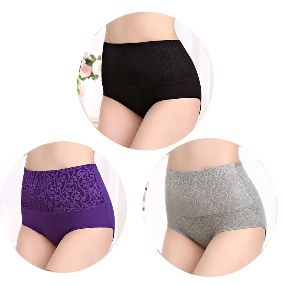 3Pcs Plus Size High-Waist Cotton Briefs – Breathable, Comfortable Women's Panties