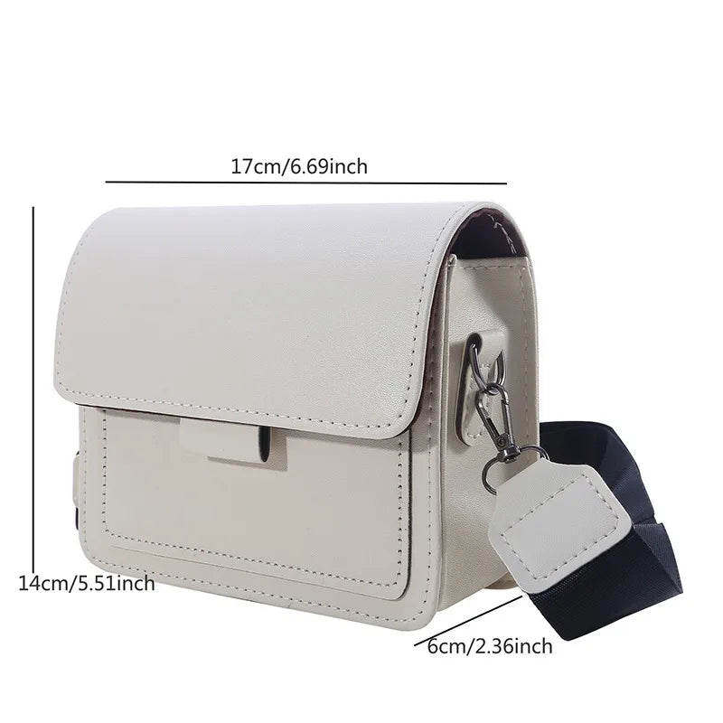 Ladies Messenger Bag, Solid Color, Trendy Wide Shoulder Strap, Small Square, Retro Casual Crossbody Bag