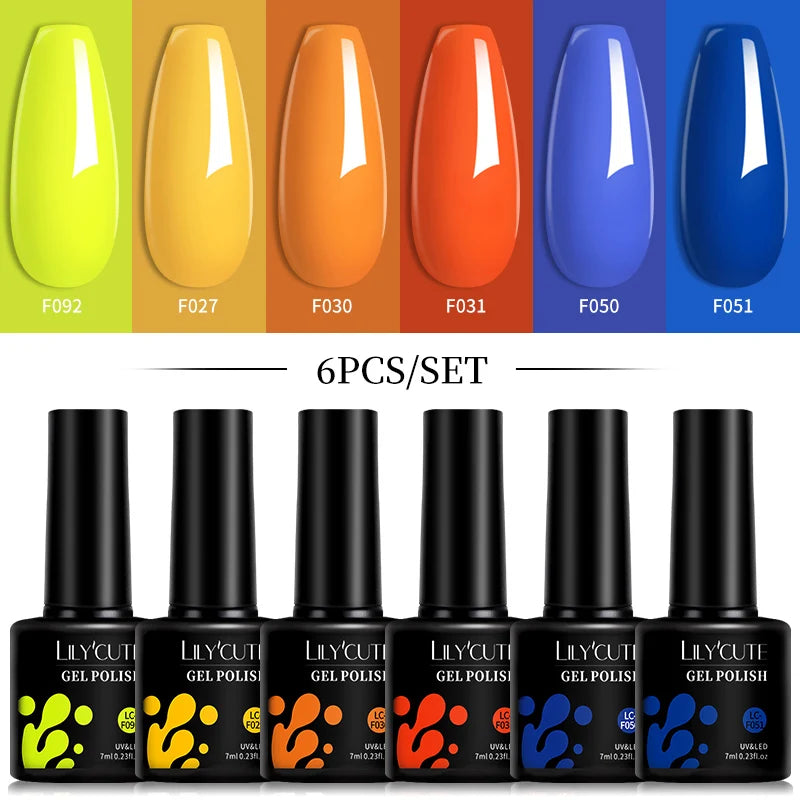 6pcs Bright Pink Gel Nail Polish Set – 7ml, UV/LED Soak Off