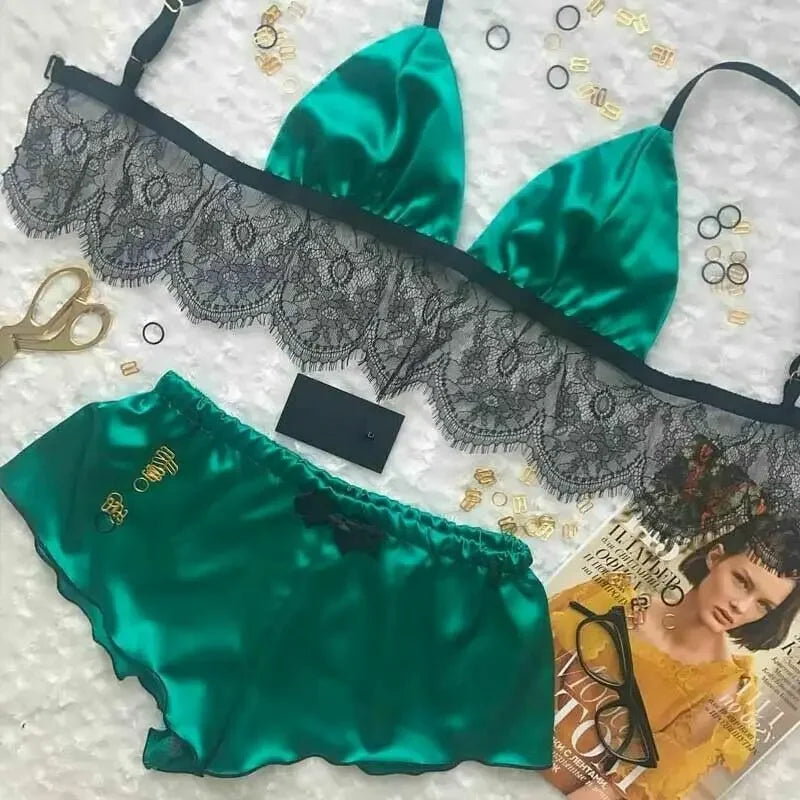 Sexy Silk Satin Pajama Set – V-Neck Crop Top & Shorts, Sleeveless Nightwear!