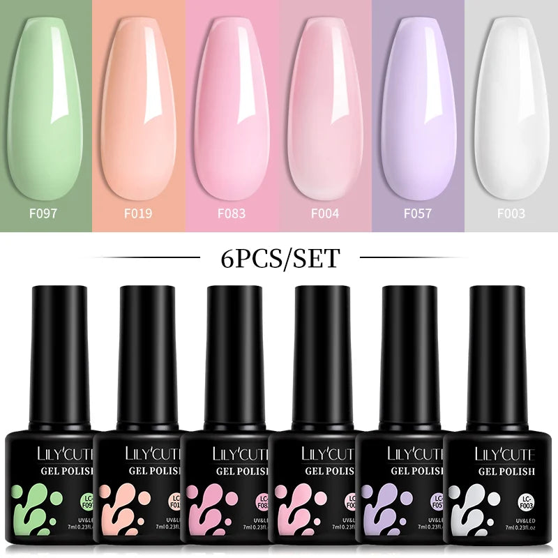 6pcs Bright Pink Gel Nail Polish Set – 7ml, UV/LED Soak Off