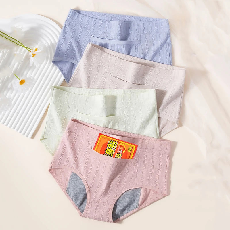 4Pcs Women's Leak-Proof Menstrual Panties – High-Waist Cotton Period Briefs