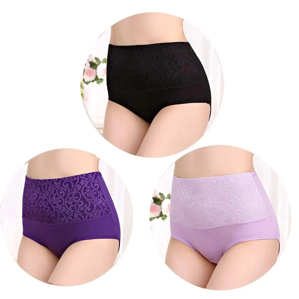 3Pcs Plus Size High-Waist Cotton Briefs – Breathable, Comfortable Women's Panties