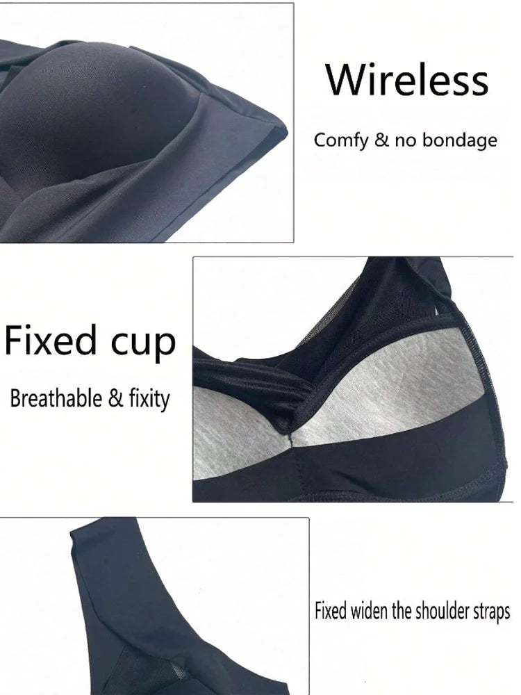 3Pcs Plus Size Sport Bras – Seamless Lace, Backless, Shock-Proof & Wireless!