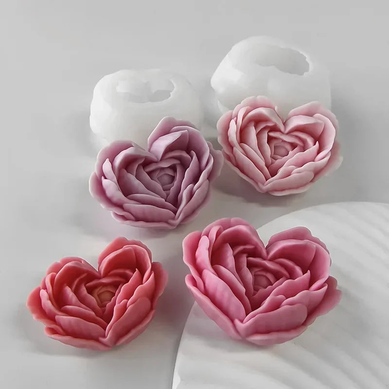Love Flower Silicone Mold – Heart Shaped Rose for Candle, Soap, Resin, and Cake DIY