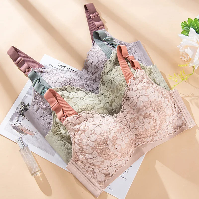 Plus Size Lace Trim Nursing Bra – Wire-Free, Soft & Comfortable for Maternity!