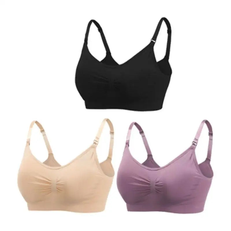3pcs Maternity Nursing Bras – Seamless, Breathable, Cotton, Push-Up