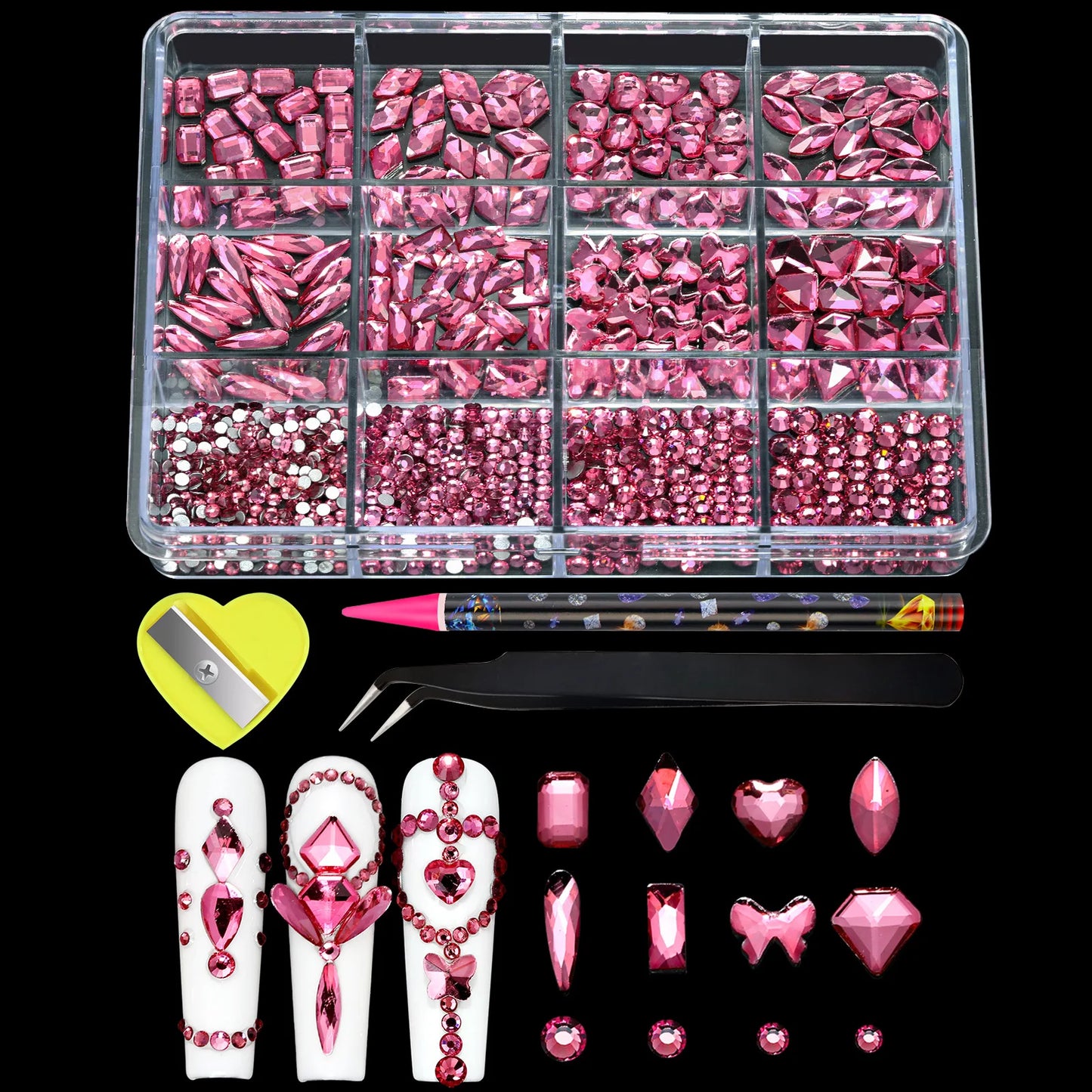12-Grids Mixed Shaped Glass Crystal Rhinestones – Luxe Nail Art Decoration Kit