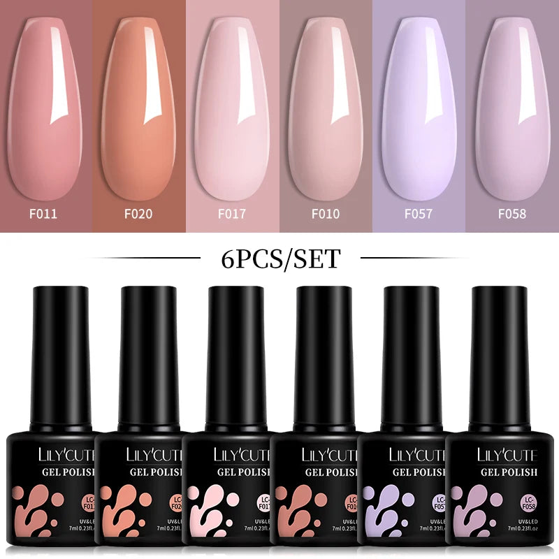 6pcs Bright Pink Gel Nail Polish Set – 7ml, UV/LED Soak Off