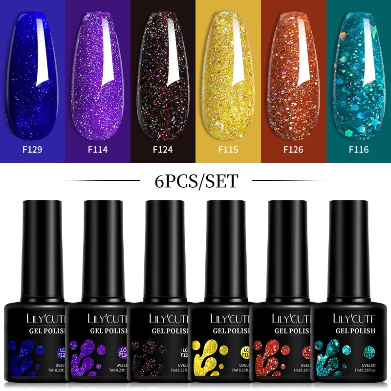 6pcs Bright Pink Gel Nail Polish Set – 7ml, UV/LED Soak Off