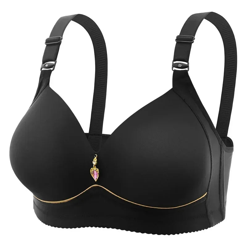 Mom brassiere, breathable, gathered, non-magnetic, thin cup, steel ring-free, glossy, for obese women.