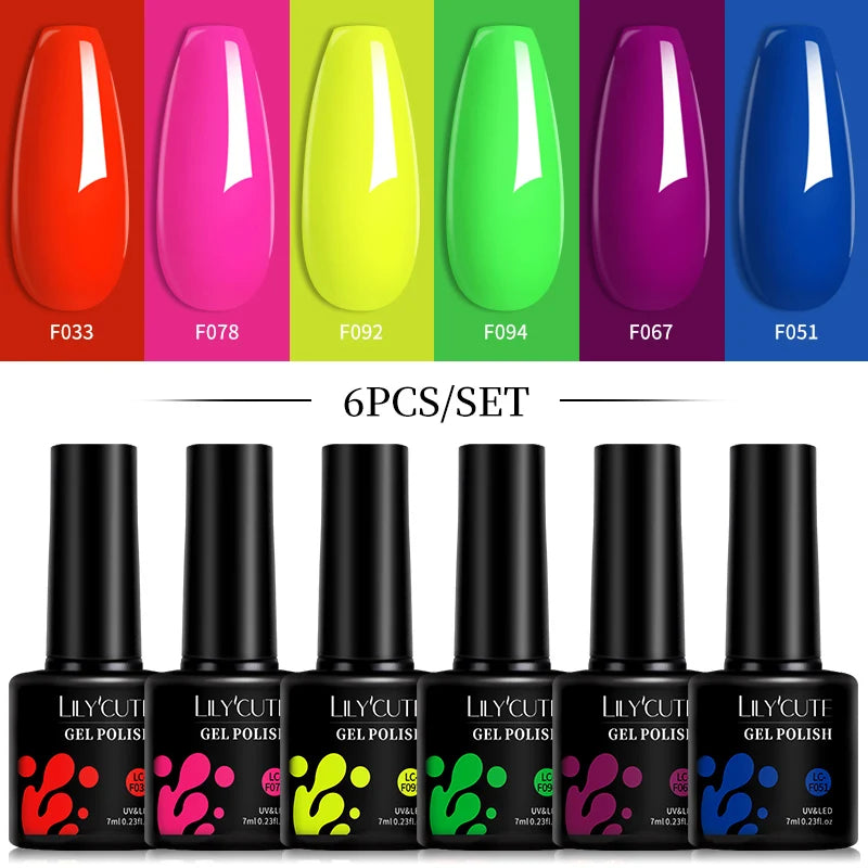 6pcs Bright Pink Gel Nail Polish Set – 7ml, UV/LED Soak Off
