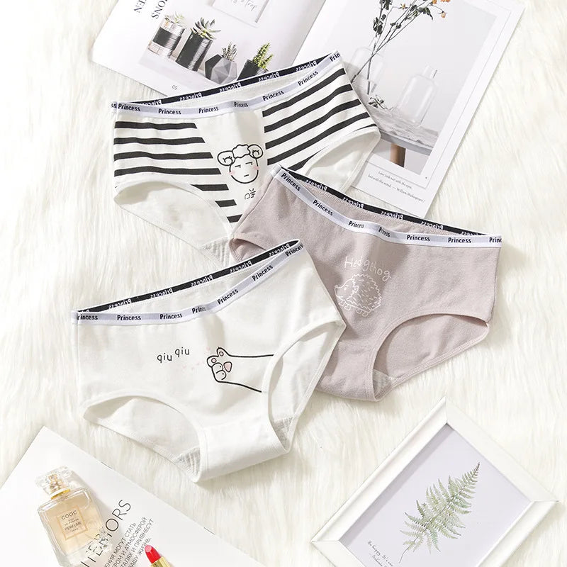 5Pcs Cotton Cartoon Panties – Cute, Cozy, M-XL, Sexy Briefs