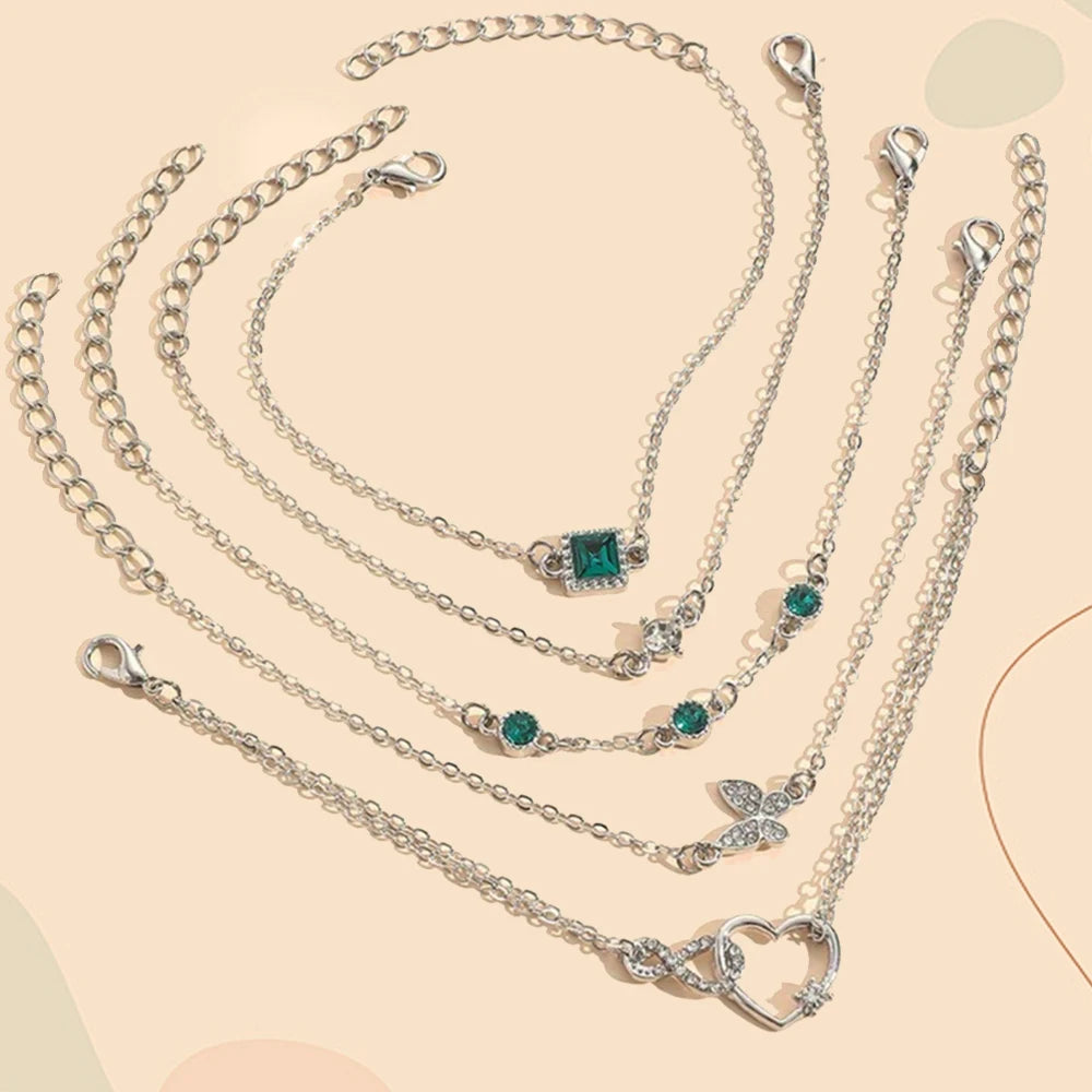 5-Piece Jade & Sparkling Bracelet Set
