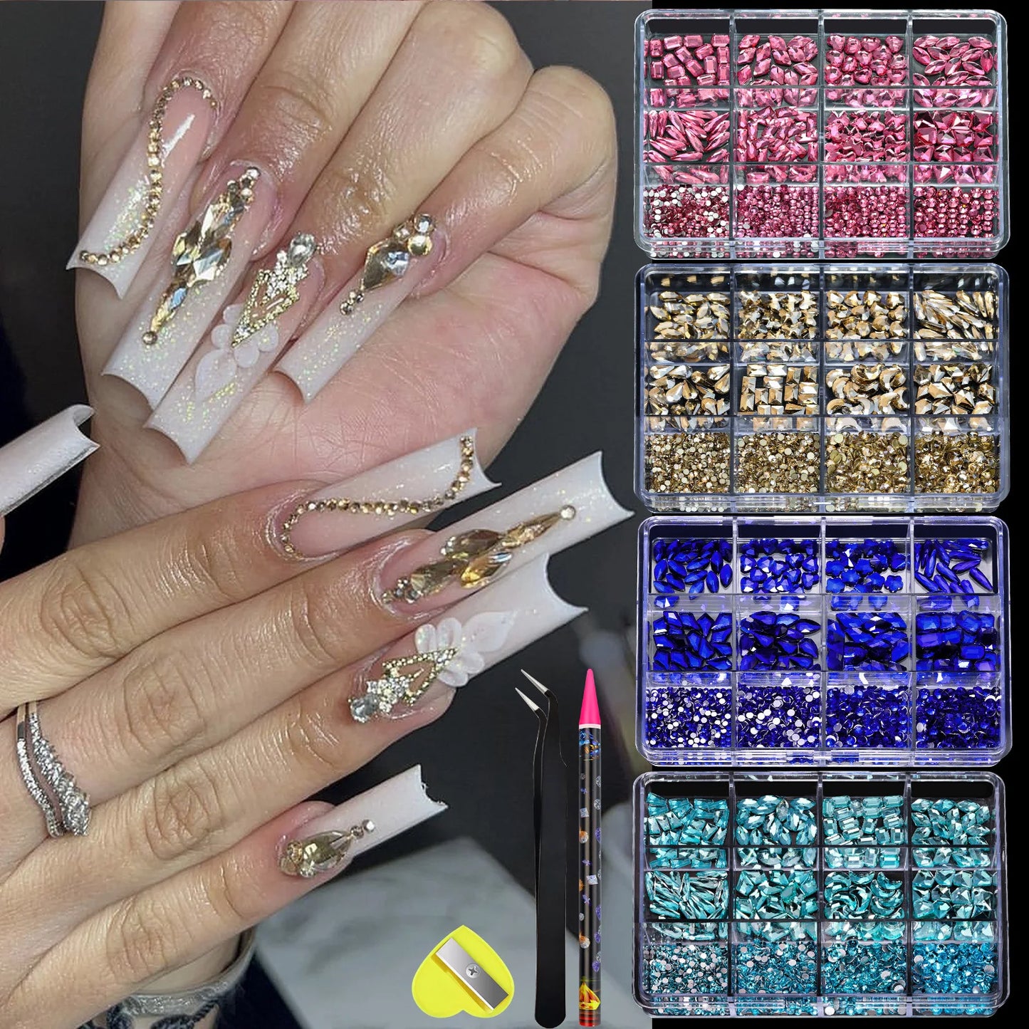 12-Grids Mixed Shaped Glass Crystal Rhinestones – Luxe Nail Art Decoration Kit