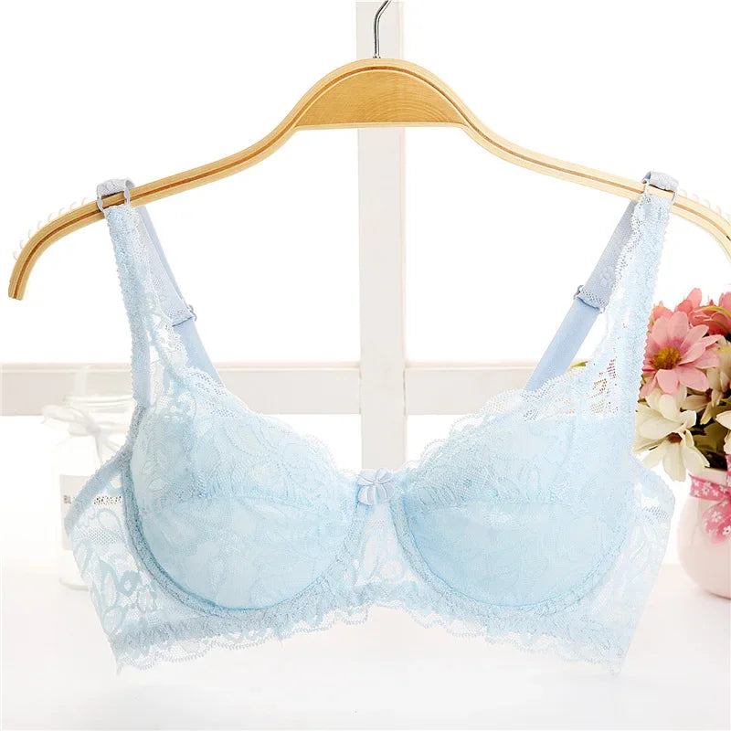 Big size lace floral embroidery push-up bra for women, adjustable, comfortable, sexy lingerie, and T-shirt bra.