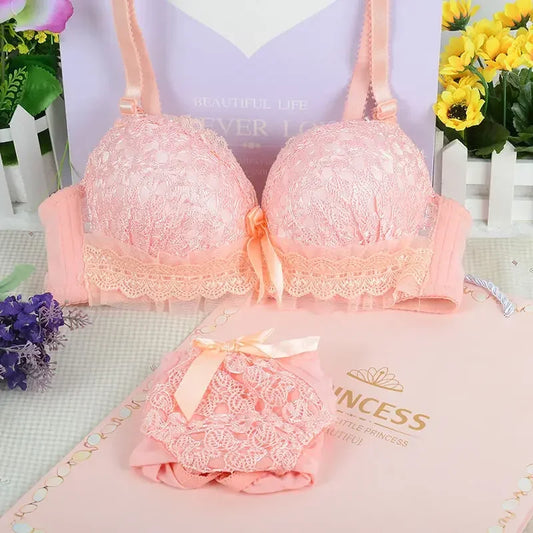 2PCS Women Bra Set – Sexy Pink Bralette & Underpants, Fashionable Lingerie Set for Ladies.