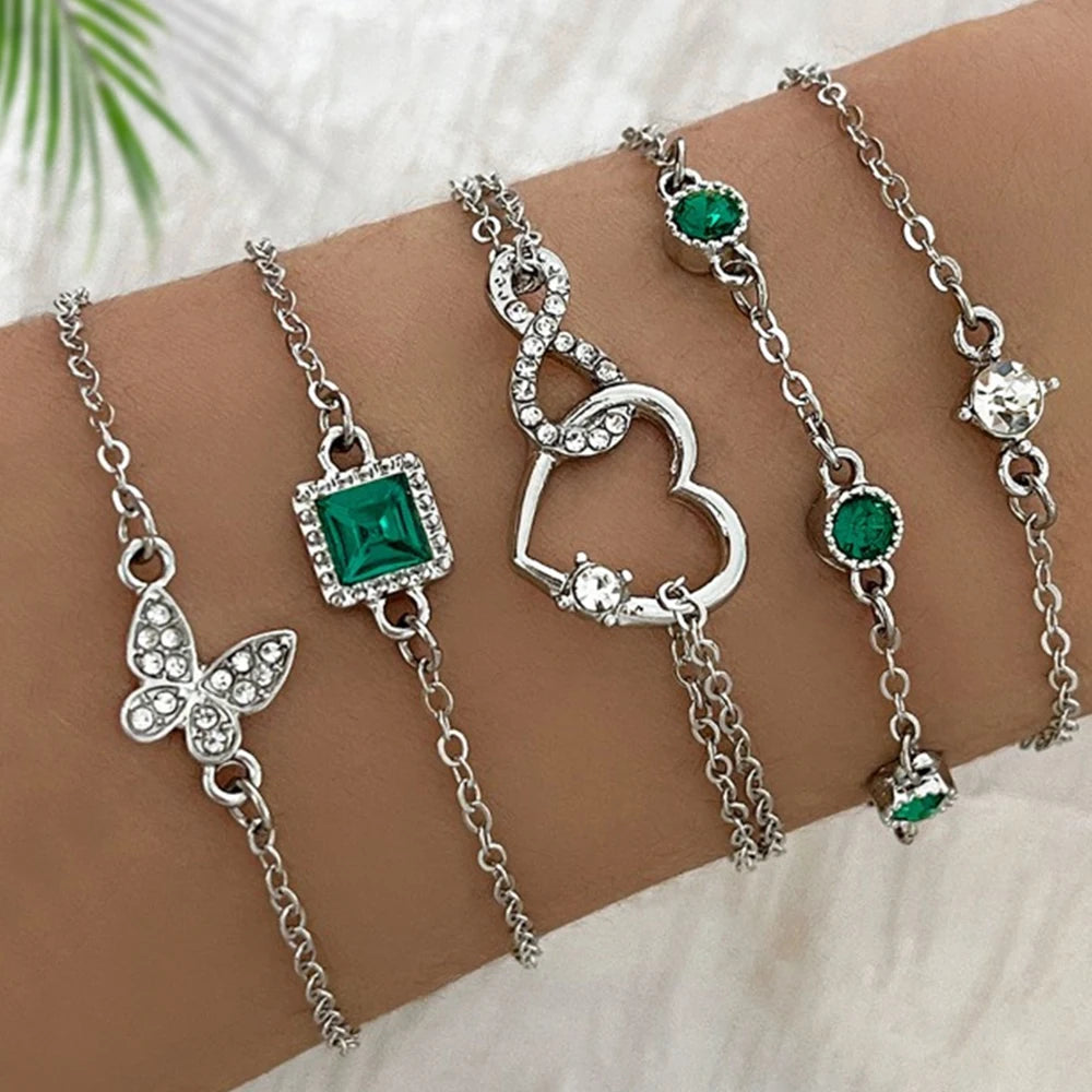 5-Piece Jade & Sparkling Bracelet Set