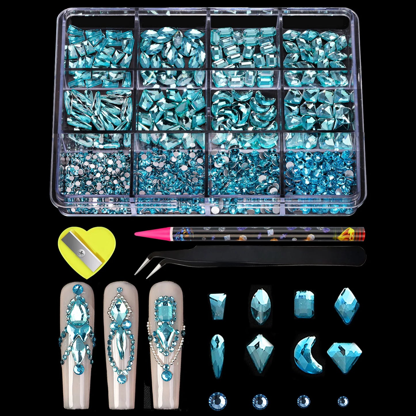 12-Grids Mixed Shaped Glass Crystal Rhinestones – Luxe Nail Art Decoration Kit