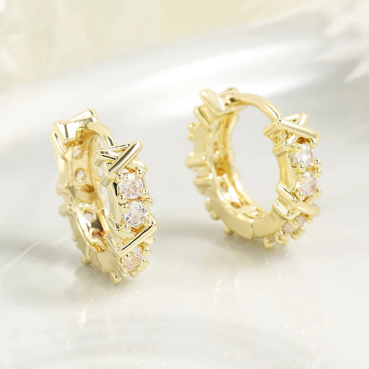Korean Zircon Metal Hoop Earrings
