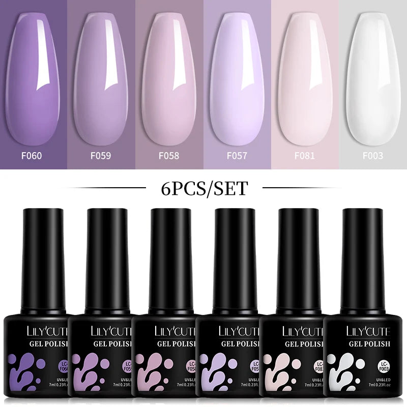 6pcs Bright Pink Gel Nail Polish Set – 7ml, UV/LED Soak Off