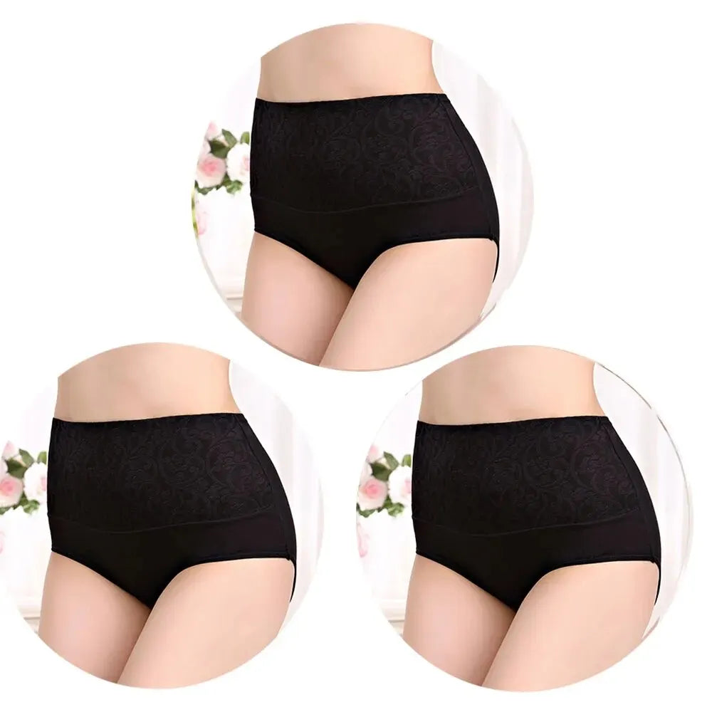 3Pcs Plus Size High-Waist Cotton Briefs – Breathable, Comfortable Women's Panties