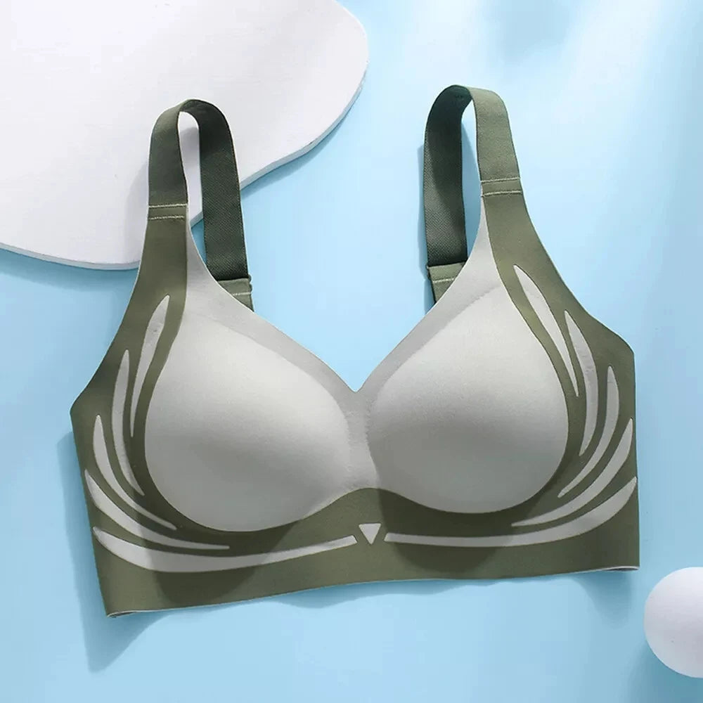 Seamless V-neck No Steel Ring Bra, Small Chest Gathered, Adjustable, Comfortable & Breathable.