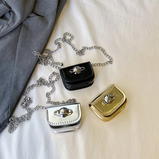 Vintage Korean Mini Chain Shoulder Bag, Designer Handbag, PU Leather Crossbody, Coin Purse, Small Square Bag