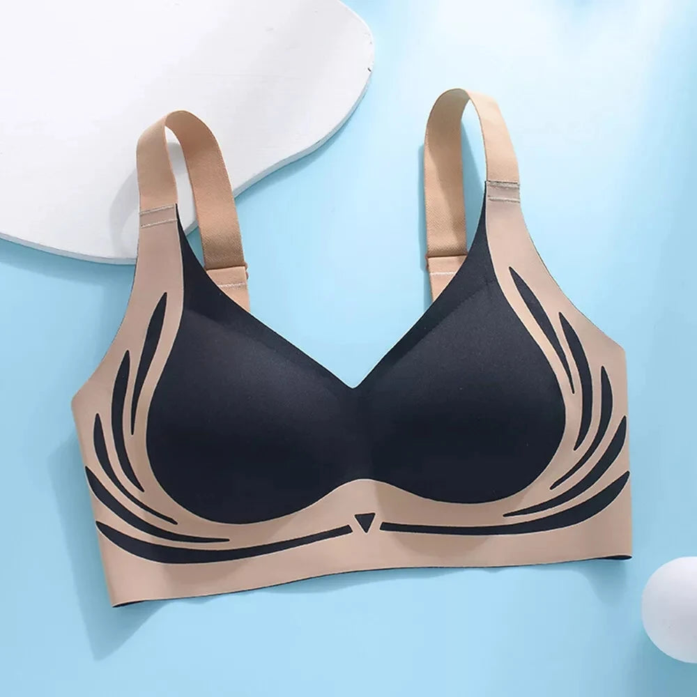 Seamless V-neck No Steel Ring Bra, Small Chest Gathered, Adjustable, Comfortable & Breathable.