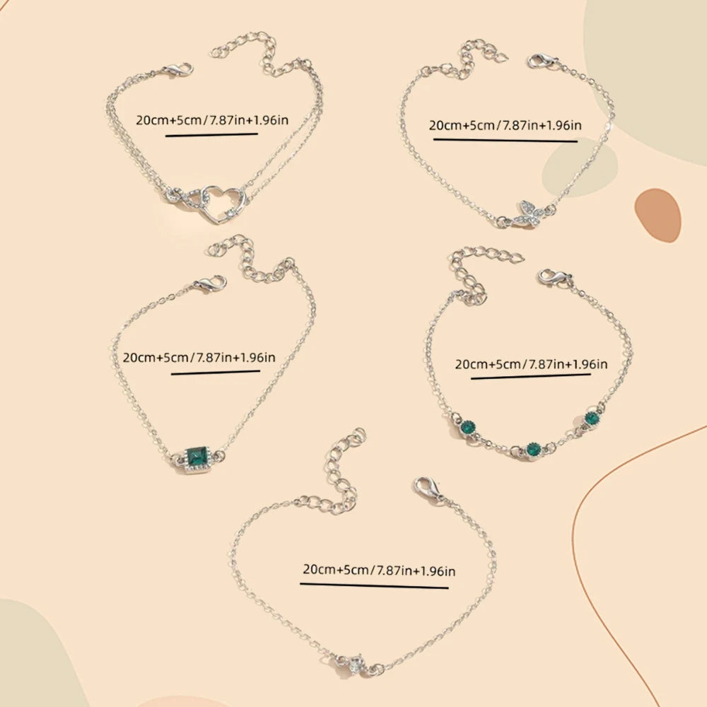 5-Piece Jade & Sparkling Bracelet Set