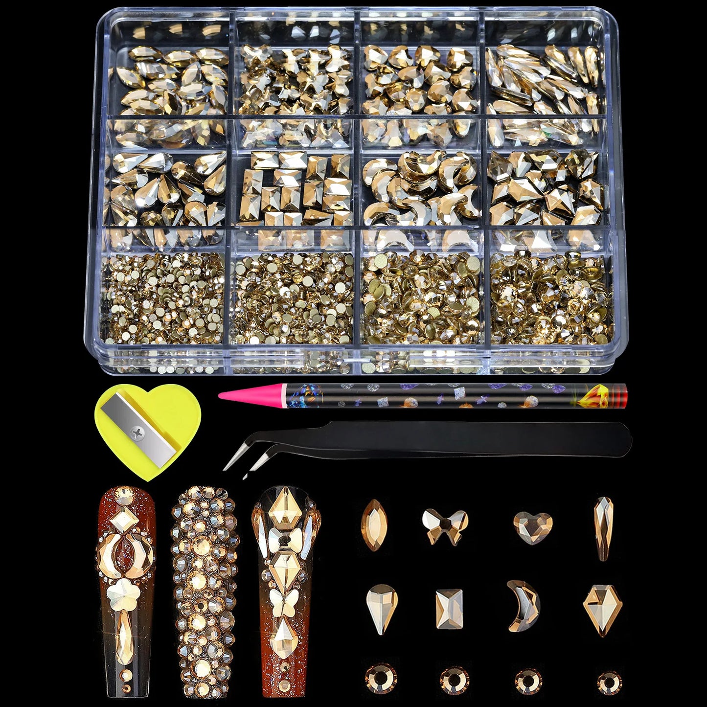 12-Grids Mixed Shaped Glass Crystal Rhinestones – Luxe Nail Art Decoration Kit