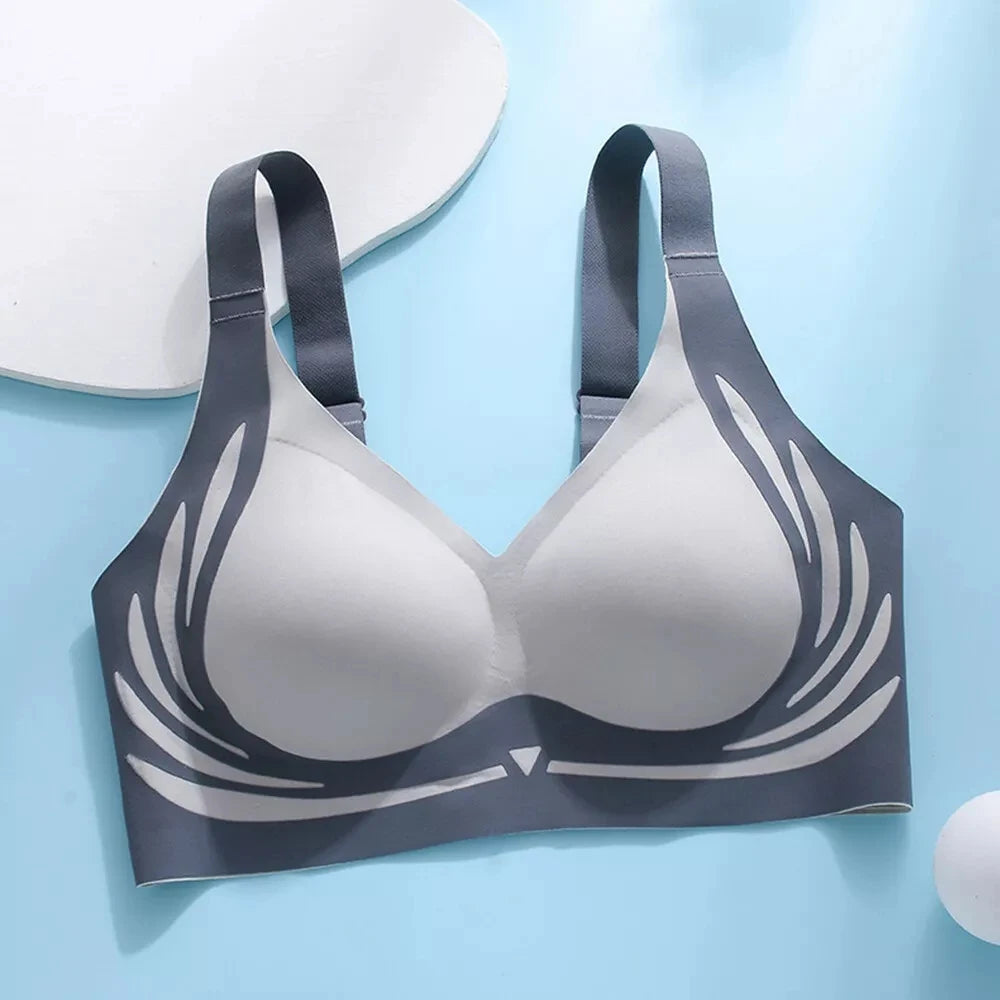 Seamless V-neck No Steel Ring Bra, Small Chest Gathered, Adjustable, Comfortable & Breathable.