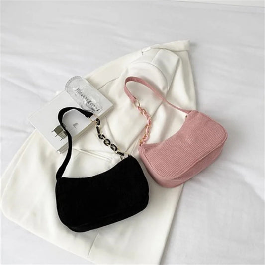 Fashion Vintage Handbag, Women’s Corduroy Underarm Bag, Zipper Shoulder, Small Casual Clutch