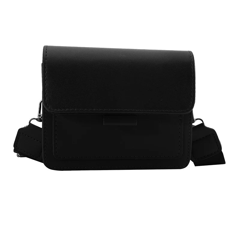 Ladies Messenger Bag, Solid Color, Trendy Wide Shoulder Strap, Small Square, Retro Casual Crossbody Bag
