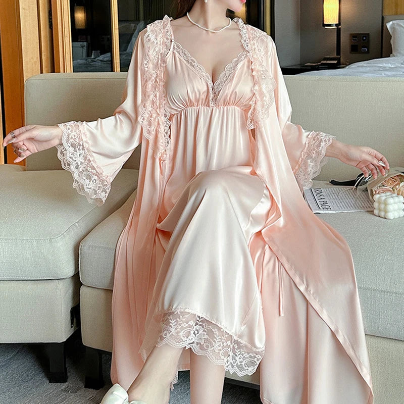 Sexy 2-Piece Satin Robe & Nighty Set – Elegant Kimono Style for Relaxing Nights!