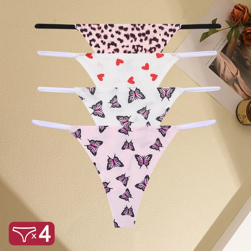 4PCS Seamless Thong Women’s Sexy Low Waist T-back Panties, Comfortable and Flexible.