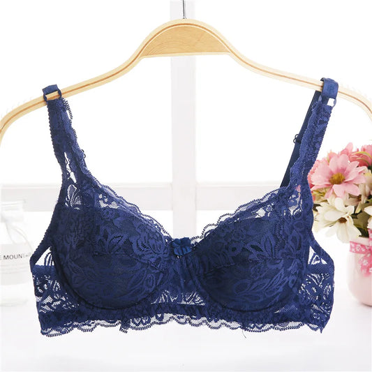Big size lace floral embroidery push-up bra for women, adjustable, comfortable, sexy lingerie, and T-shirt bra.
