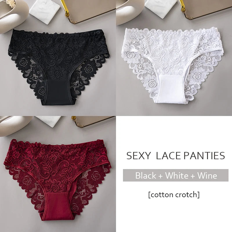 3PCS/Set Luxury Floral Lace Panties, Sexy Hollow Briefs, Breathable Women’s Underwear.