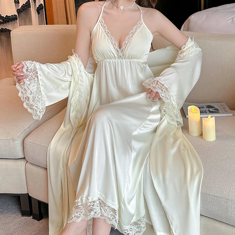 Sexy 2-Piece Satin Robe & Nighty Set – Elegant Kimono Style for Relaxing Nights!