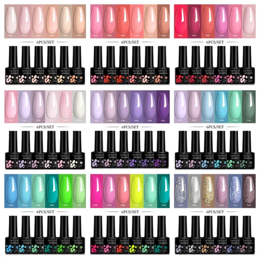 6pcs Bright Pink Gel Nail Polish Set – 7ml, UV/LED Soak Off