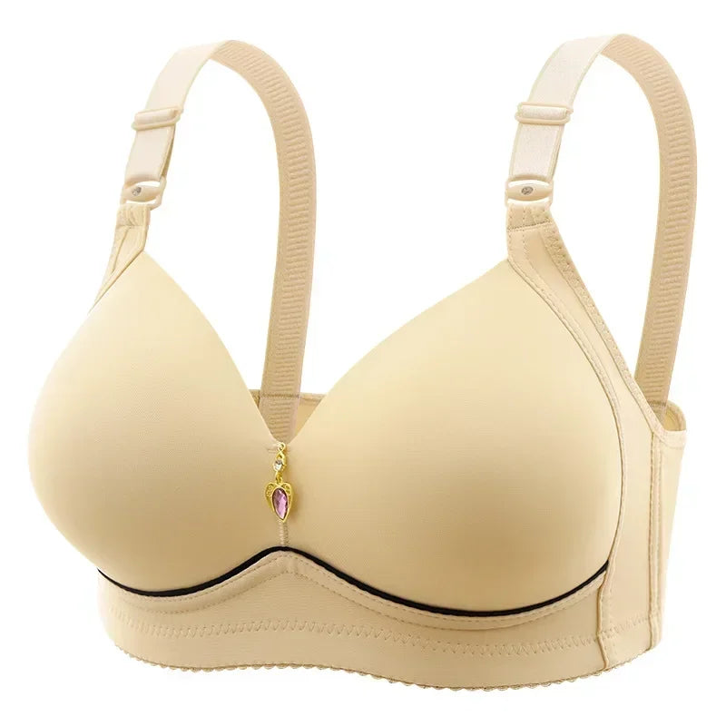 Mom brassiere, breathable, gathered, non-magnetic, thin cup, steel ring-free, glossy, for obese women.