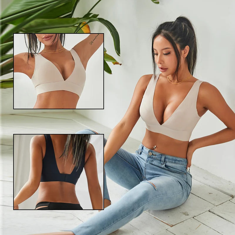 Deep V Push-Up Bralette – Seamless, Padded & Backless for a Sexy Look!