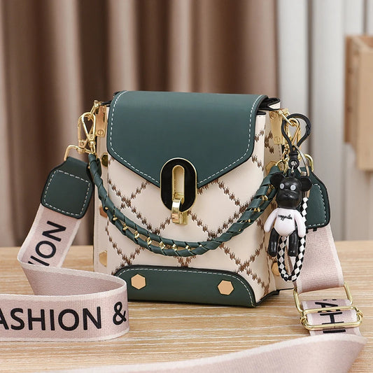 Mini Studded Crossbody Bag – Argyle Embroidery & Chain Decor Handbag for Women