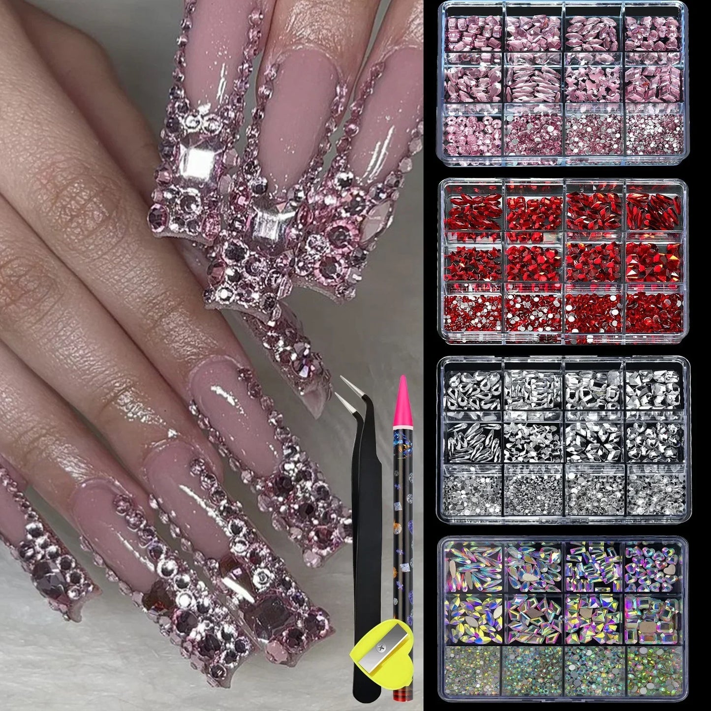 12-Grids Mixed Shaped Glass Crystal Rhinestones – Luxe Nail Art Decoration Kit
