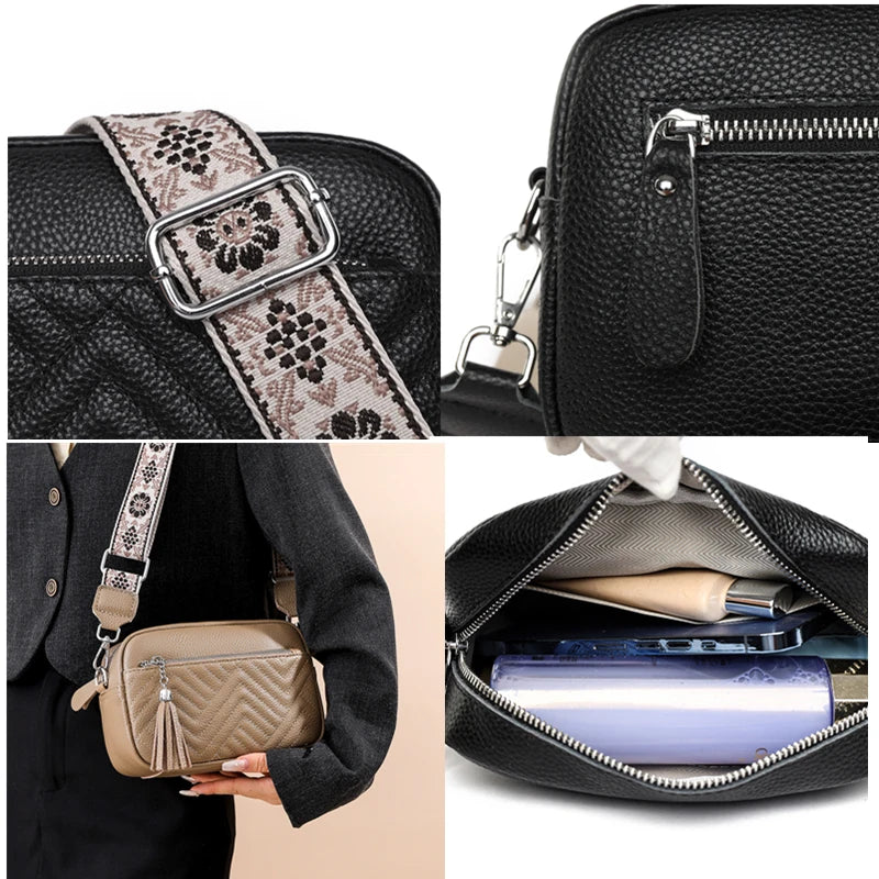 Luxury Designer Genuine Leather Women’s Small Handbag, Tassels, Cowhide Crossbody, Shoulder Bag