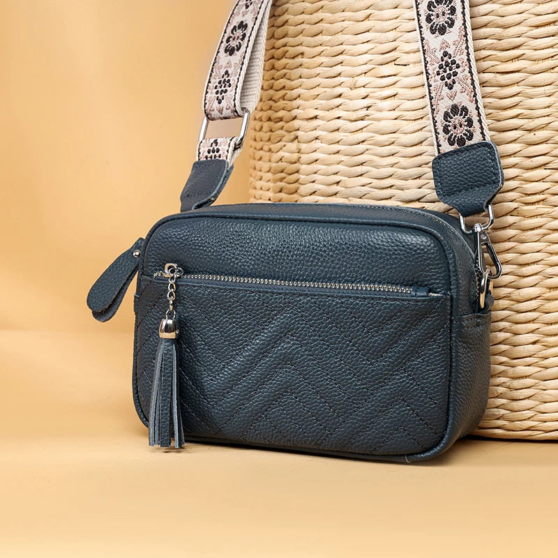 Luxury Designer Genuine Leather Women’s Small Handbag, Tassels, Cowhide Crossbody, Shoulder Bag