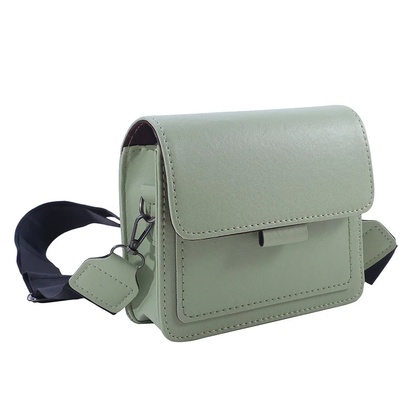 Ladies Messenger Bag, Solid Color, Trendy Wide Shoulder Strap, Small Square, Retro Casual Crossbody Bag