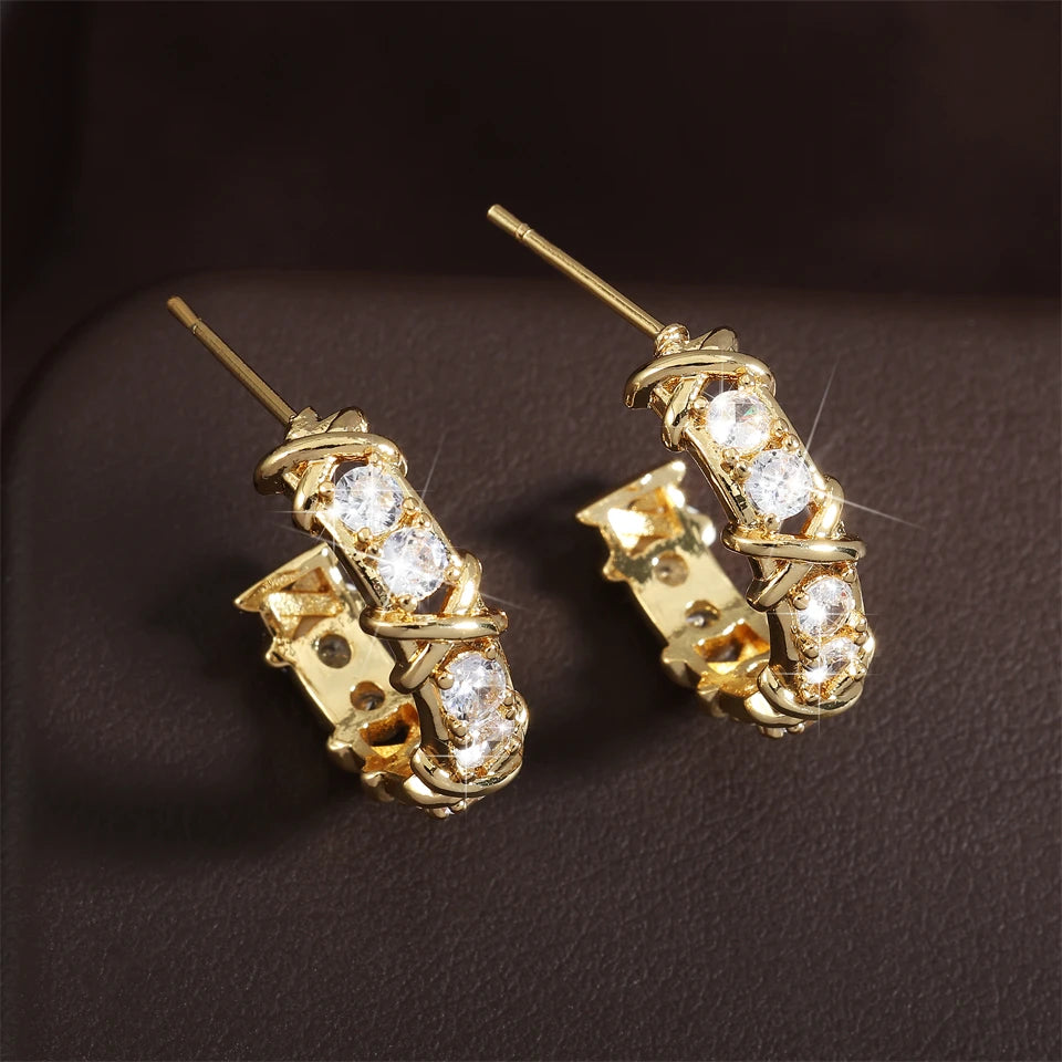 Korean Zircon Metal Hoop Earrings