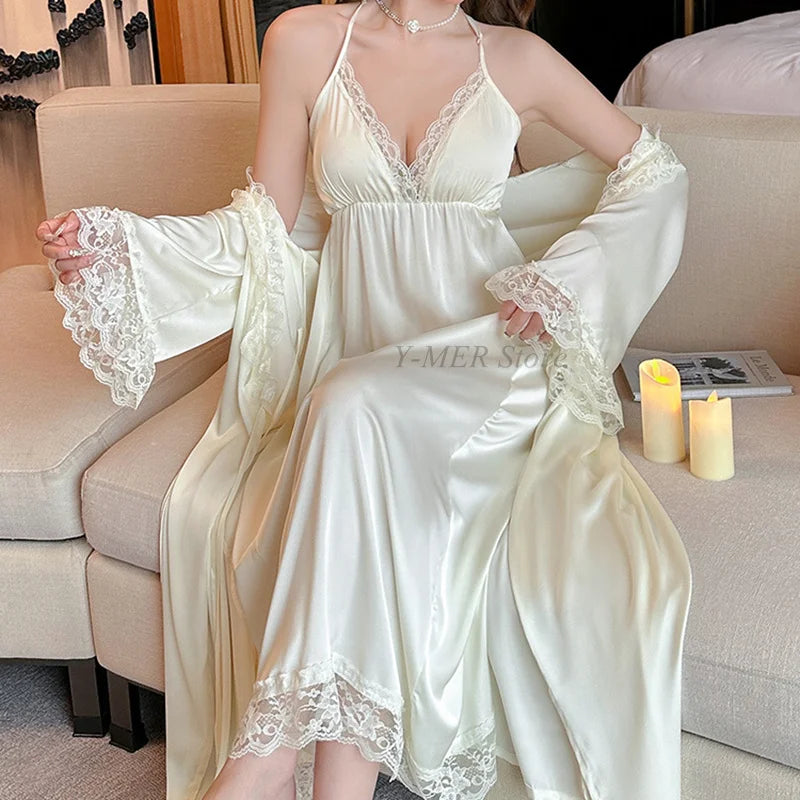 Sexy 2-Piece Satin Robe & Nighty Set – Elegant Kimono Style for Relaxing Nights!