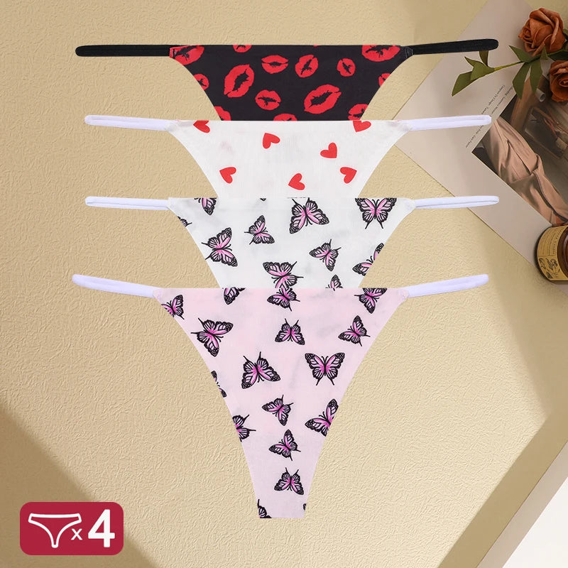 4PCS Seamless Thong Women’s Sexy Low Waist T-back Panties, Comfortable and Flexible.
